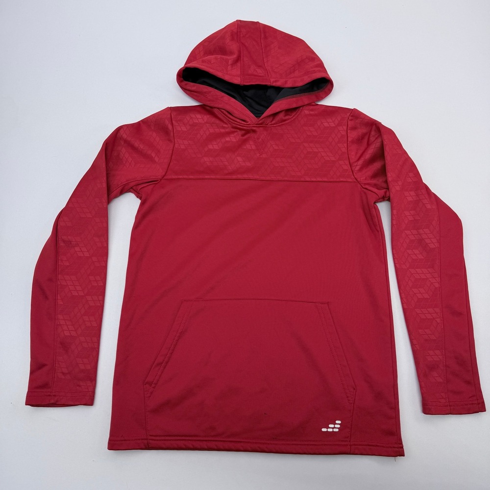 BCG Boys Red Geometric Cube Pattern Fleece Lined Active Pullover Hoodie Size L